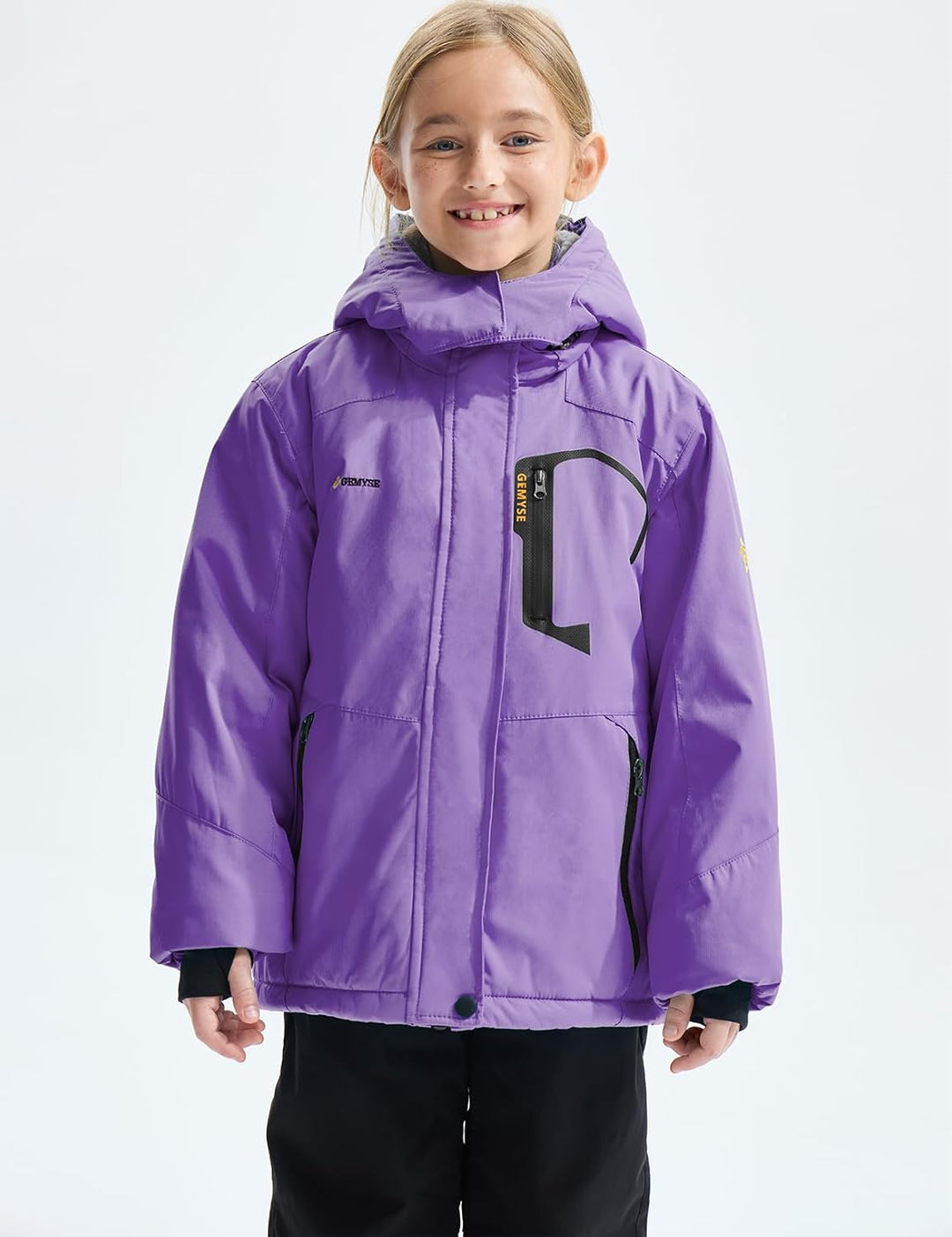 GEMYSE Mädchen Wasserdichte Skijacke Winddichte Fleece Outdoor Winterjacke Regenjacke mit Kapuze 128