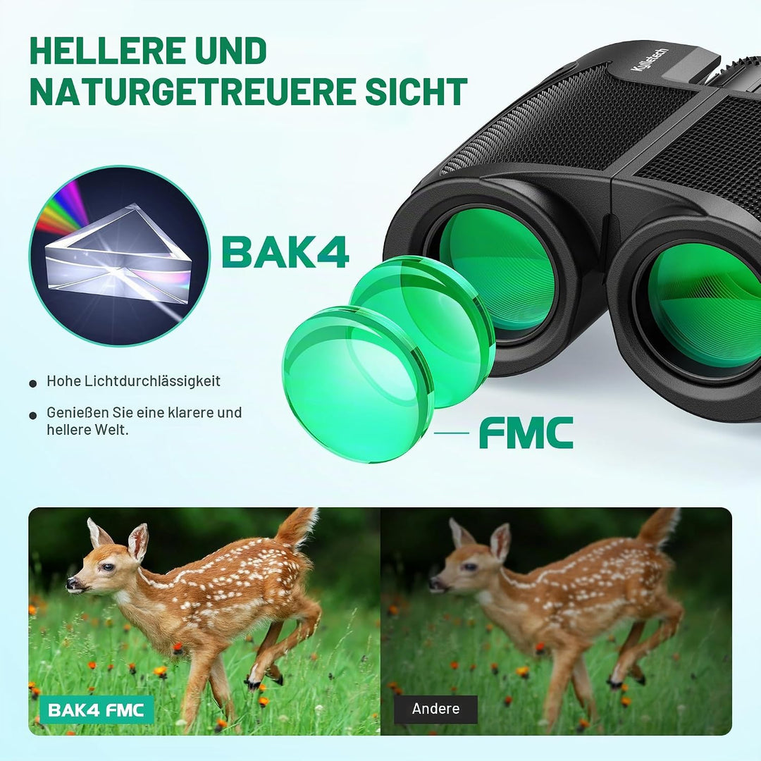 Kylietech Kompakt Fernglas 12x25, Leichtes Ferngläser für Erwachsene und Kinder, FMC Multi-Coated Op