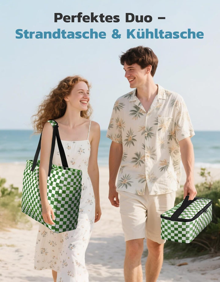 ISEYOU Strandtasche XXL Familie mit Kühltasche, Gross Strandtasche mit Reissverschluss Wasserdicht S