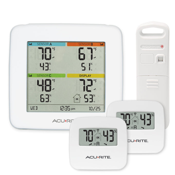 AcuRite 01094M Temperatur- und Feuchtigkeitstation mit 3 Sensoren für Innen- und Aussenbereich 2 inn