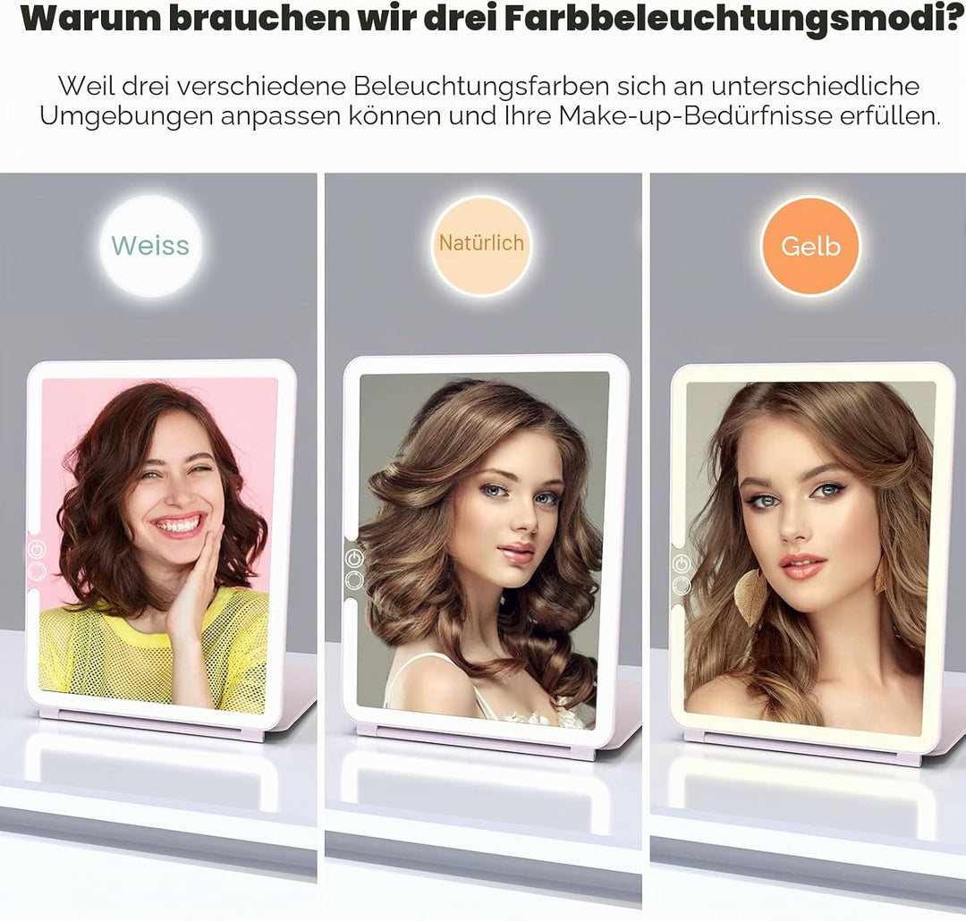 WEILY Schminkspiegel mit Beleuchtung, Kosmetikspiegel DREI Farben Einstellbarer Led Kosmetikspiegel,