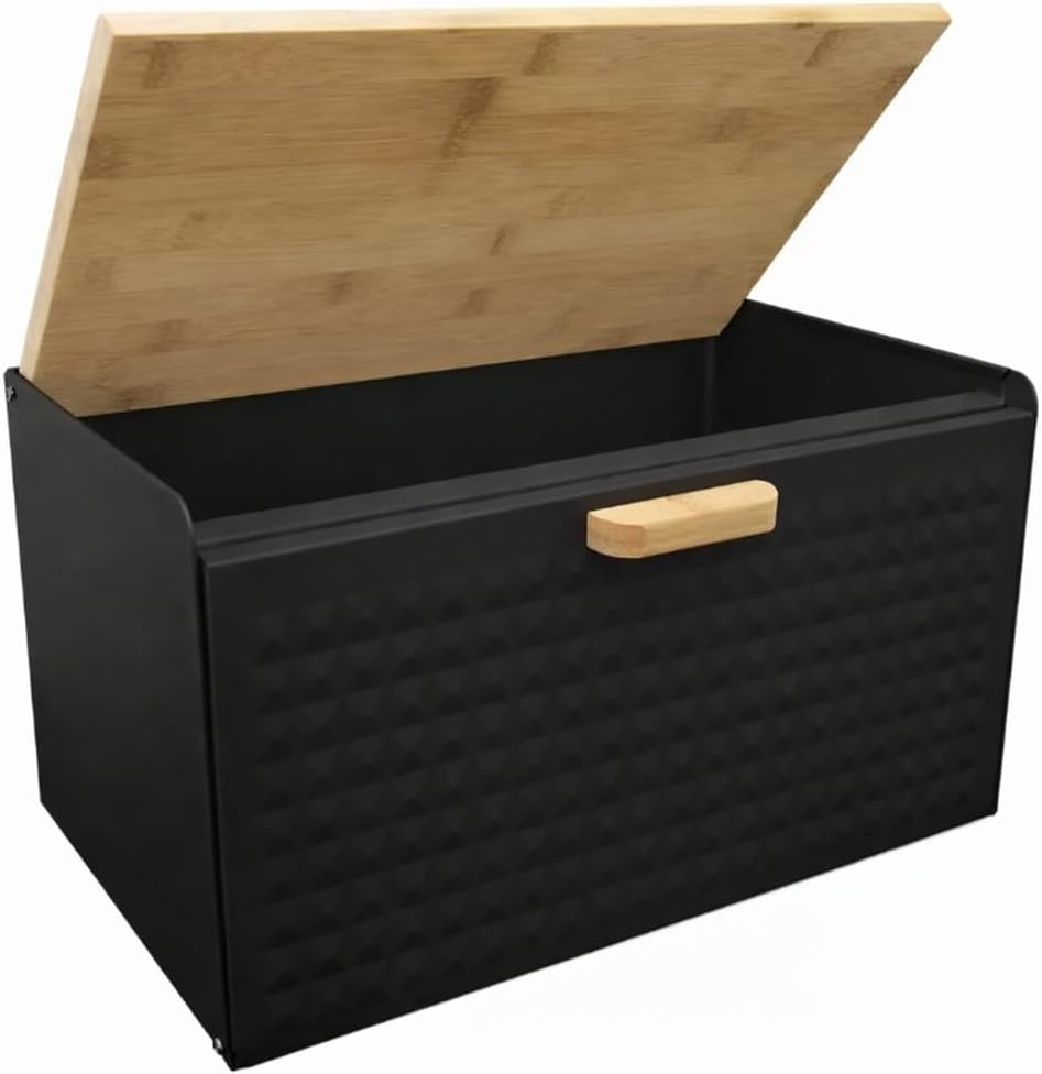 Brotkästen mit Deckel,Brotaufbewahrungsbox, Schneidebrett aus Bambus, Brotkasten aus Metall, Brot un