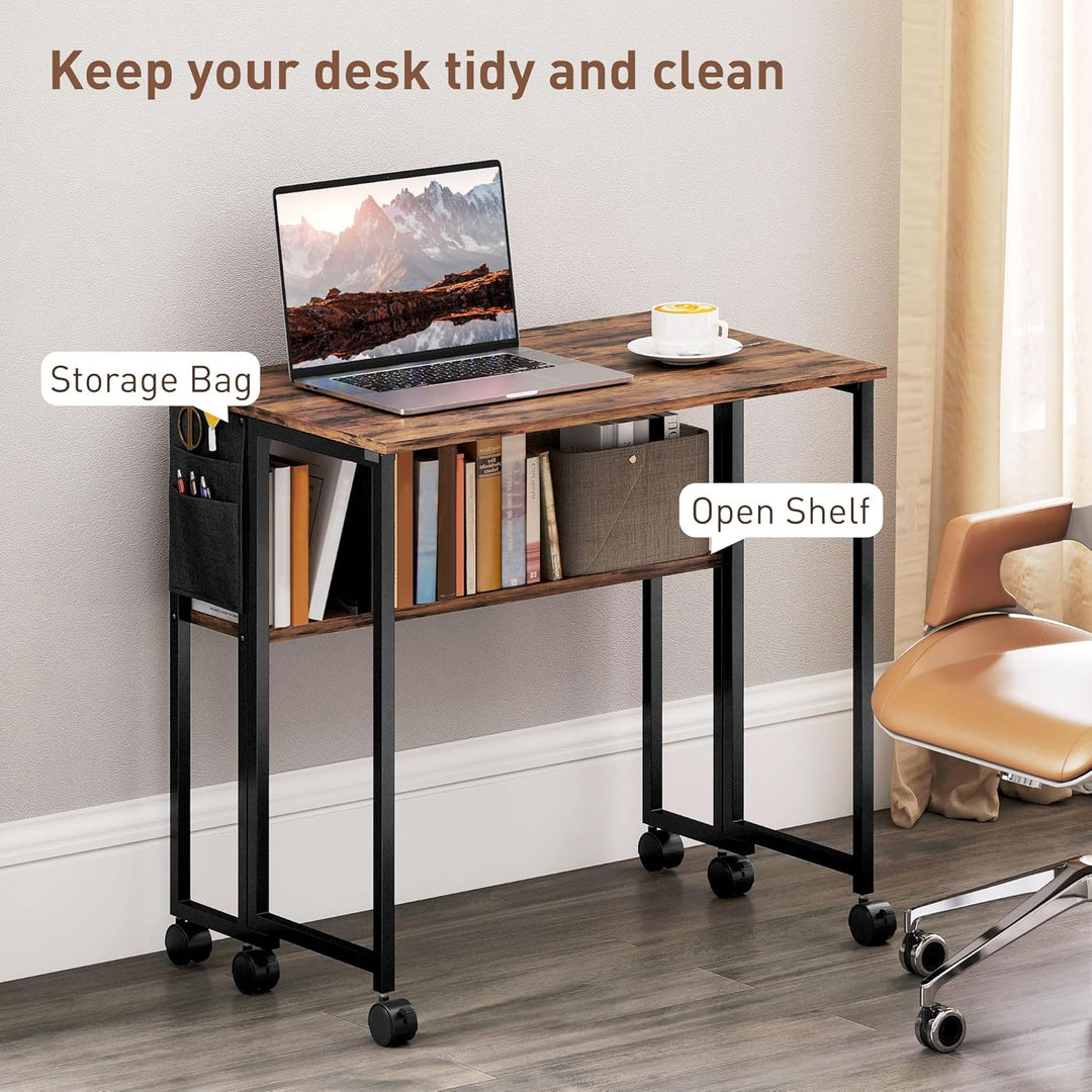 HOMCOM Klapptisch mit Ablagefach und Tasche, 80cm Faltbarer Computertisch für kleine Räume, platzspa