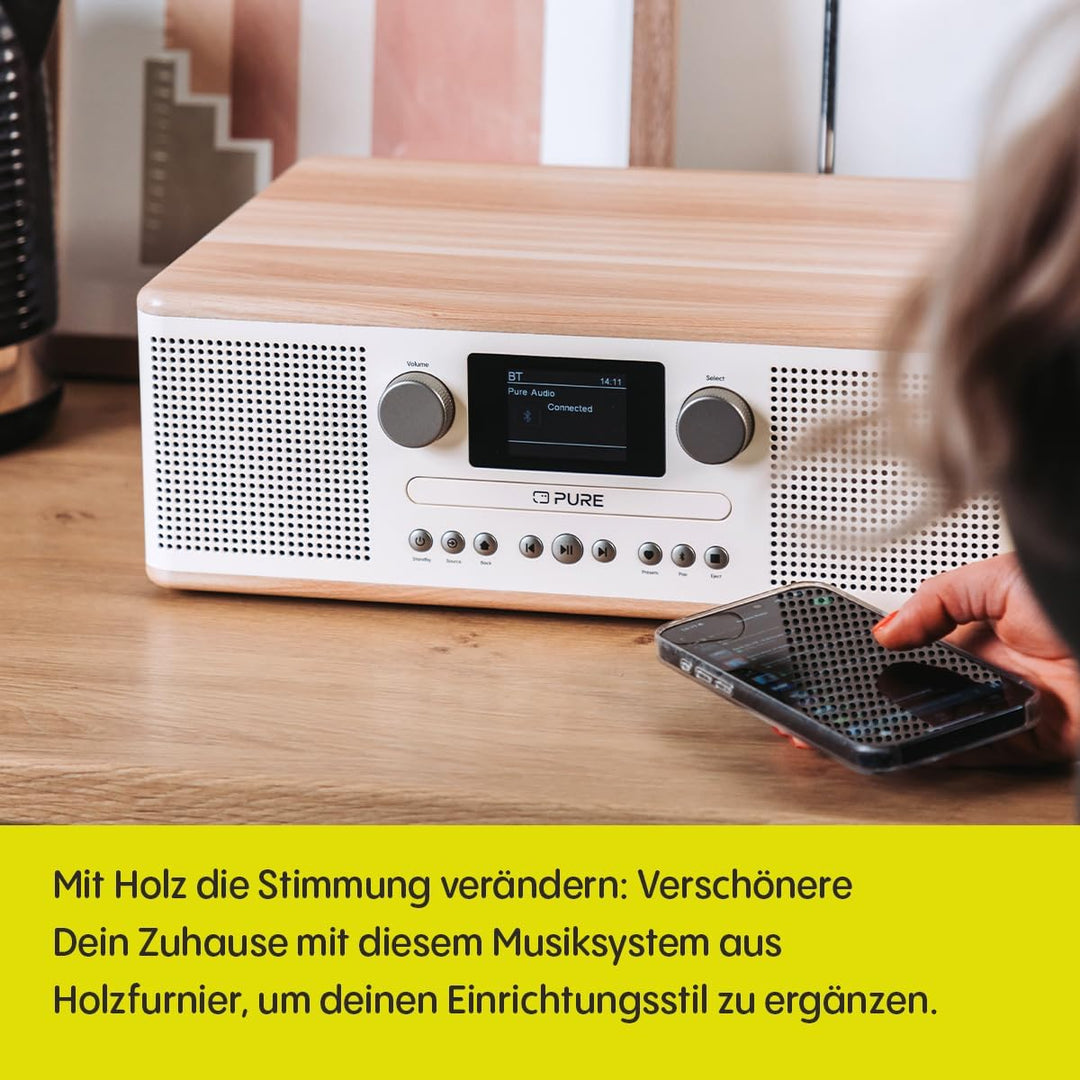 Pure Classic C-D6 Musiksystem (CD-Player, DAB+/FM, Bluetooth, AUX, USB, Wecker, Sleeptimer) Cotton W