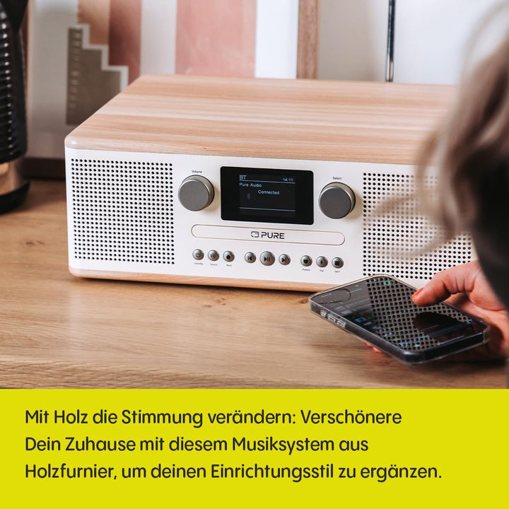 Pure Classic C-D6 Musiksystem (CD-Player, DAB+/FM, Bluetooth, AUX, USB, Wecker, Sleeptimer) Cotton W