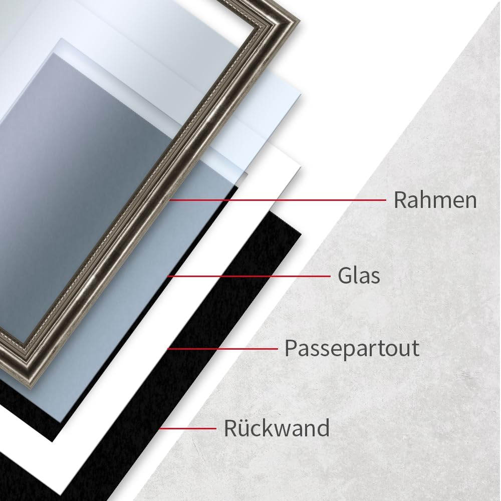 Mende Frames Bilderrahmen Antik 42x60cm DIN A2 I Farbe: Silber I Holzbilderrahmen I Fotorahmen I Sil