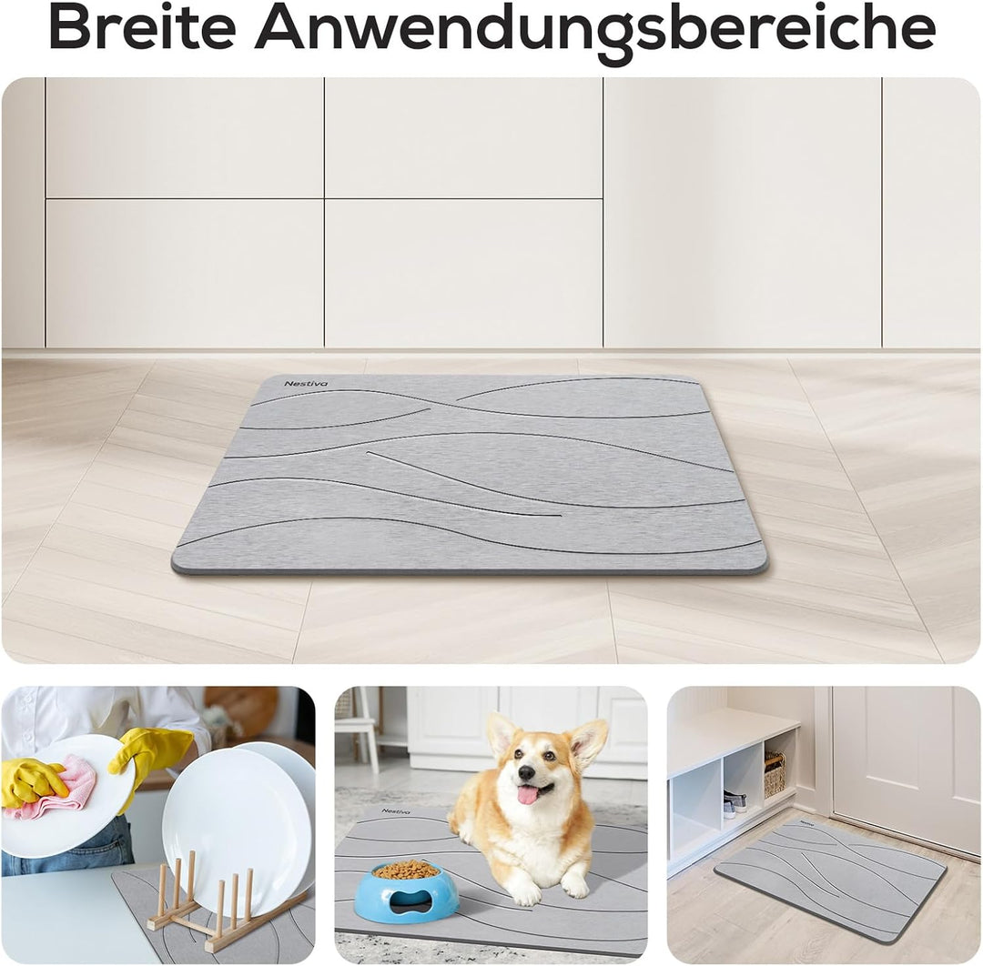 Nestiva Badematte aus Stein - rutschfeste, Saugfähige Badvorleger aus Naturstein, Für Bad/Küche, Sti