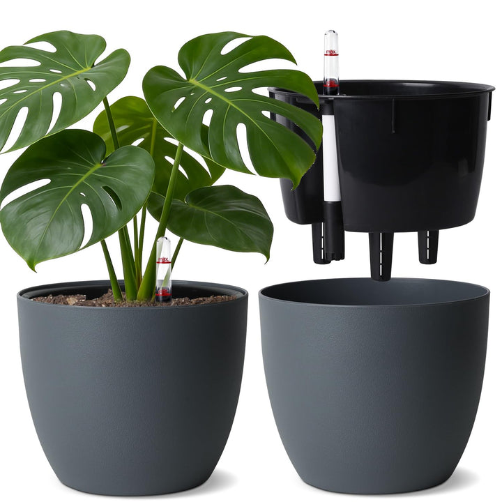 T4U 2Pcs 20cm Selbstbewässerungstopf mit Wasseranzeiger, Praktischer Blumentopf für vielbeschäftigte