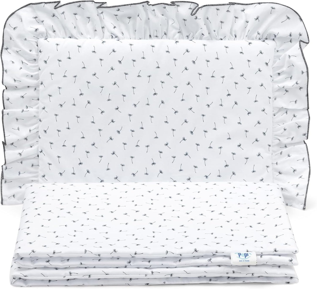 Pepi - Bettwäsche Weiss Rüschen - Kissen 30×40 und Bettdecke mit Füllung 75×100 - Musselin Bettwäsch