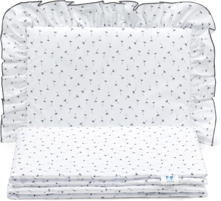 Pepi - Bettwäsche Weiss Rüschen - Kissen 30×40 und Bettdecke mit Füllung 75×100 - Musselin Bettwäsch