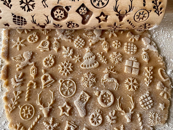 WEIHNACHTSGESCHENKE Nudelholz mit Muster Weihnachten Backen - Teigroller Holz für DIY Weihnachten Pl