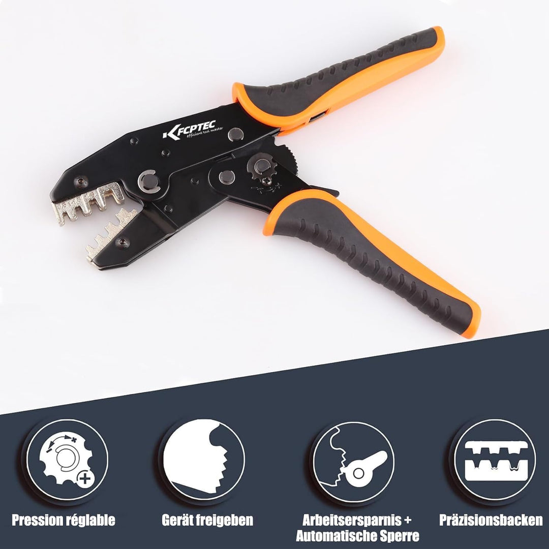 KF CPTEC Open-Barrel Crimpzange AWG 22–10 (0,5–6 mm²) für nicht isolierte Kabelschuhe & Flachstecker