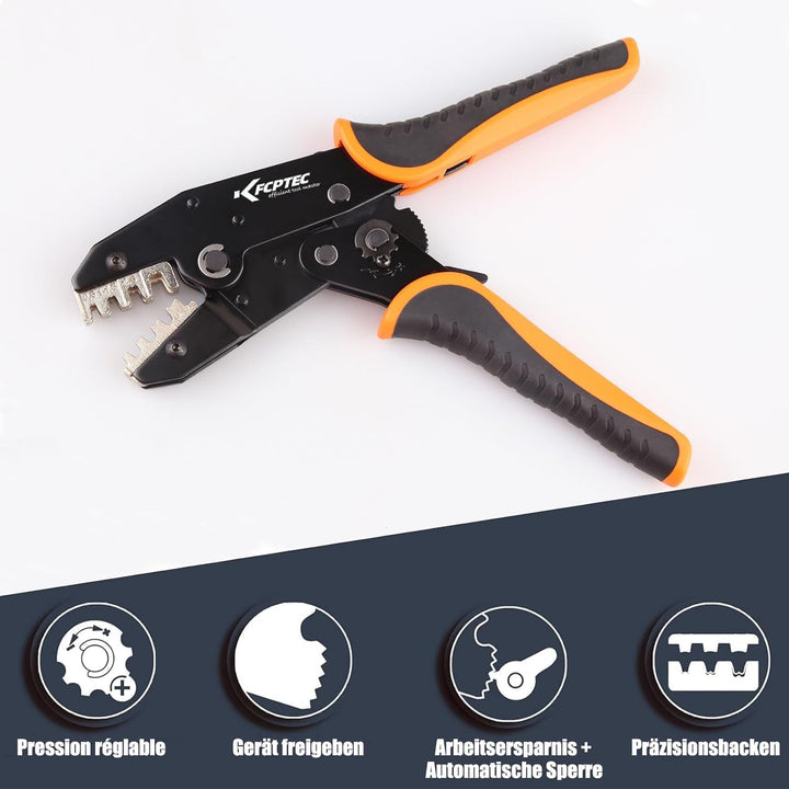 KF CPTEC Open-Barrel Crimpzange AWG 22–10 (0,5–6 mm²) für nicht isolierte Kabelschuhe & Flachstecker