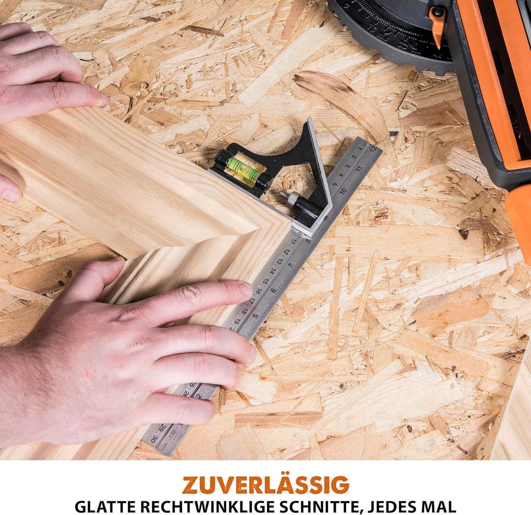 Evolution (R185SMS+) 185mm Gehrungssäge mit Universalschnitt - 45° Fase, 50° Gehrung - Laserführung