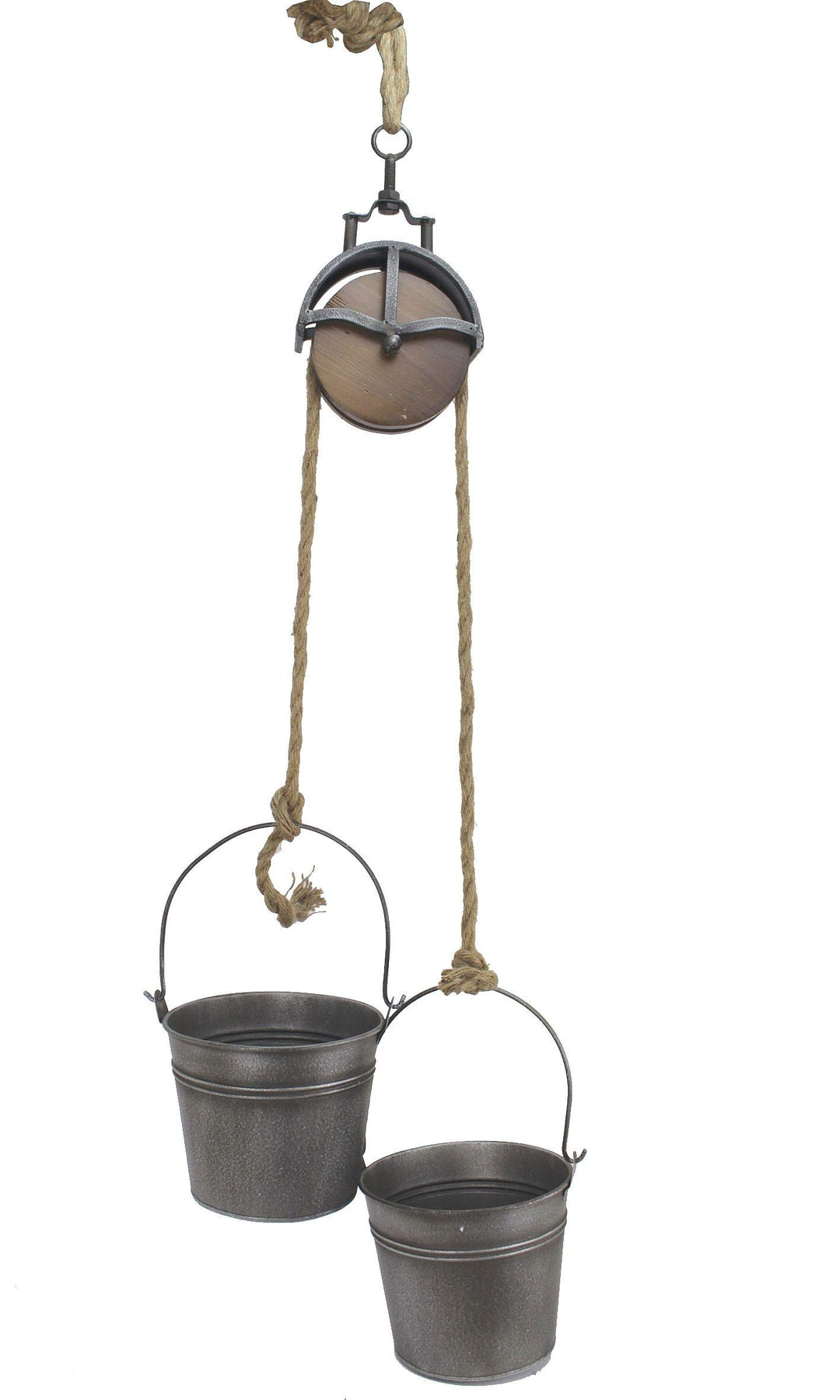 Holzwurm Metalleimer mit Umlenkrolle Deko Set Silber Grau MB27 Seil Dekoration Pflanztopf Pflanzen B