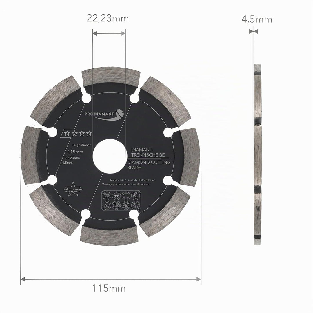 Fugenfräser ø 115 mm Breite 4,5mm für Mörtel Beton Mauerwerk und Putz 10mm Diamantsegment Profiquali