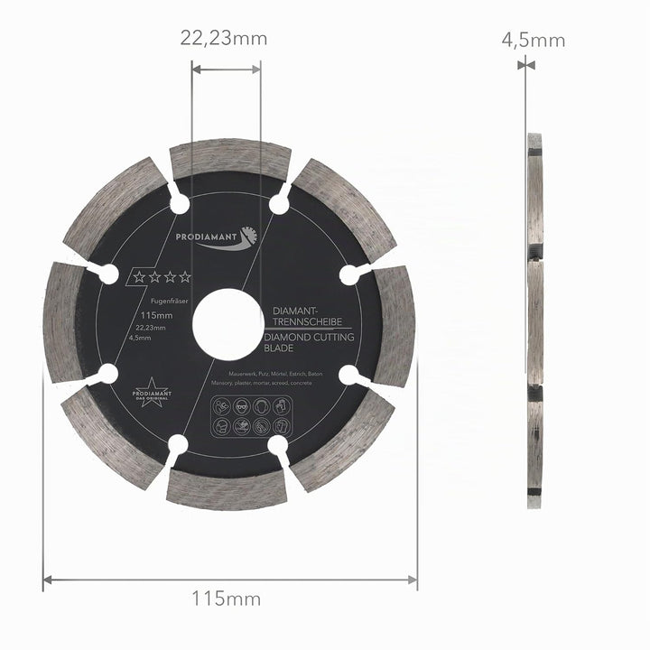 Fugenfräser ø 115 mm Breite 4,5mm für Mörtel Beton Mauerwerk und Putz 10mm Diamantsegment Profiquali