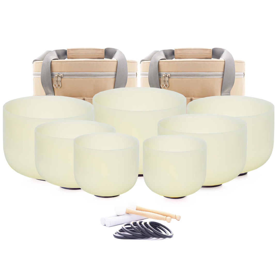 Hye-eun Kristall Klangschale Set 432 Hz, 7-pcs 7zoll-12zoll Gelb Quarzkristall Crystal Singing Bowl