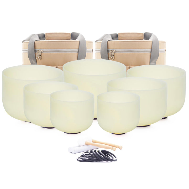 Hye-eun Kristall Klangschale Set 432 Hz, 7-pcs 7zoll-12zoll Gelb Quarzkristall Crystal Singing Bowl