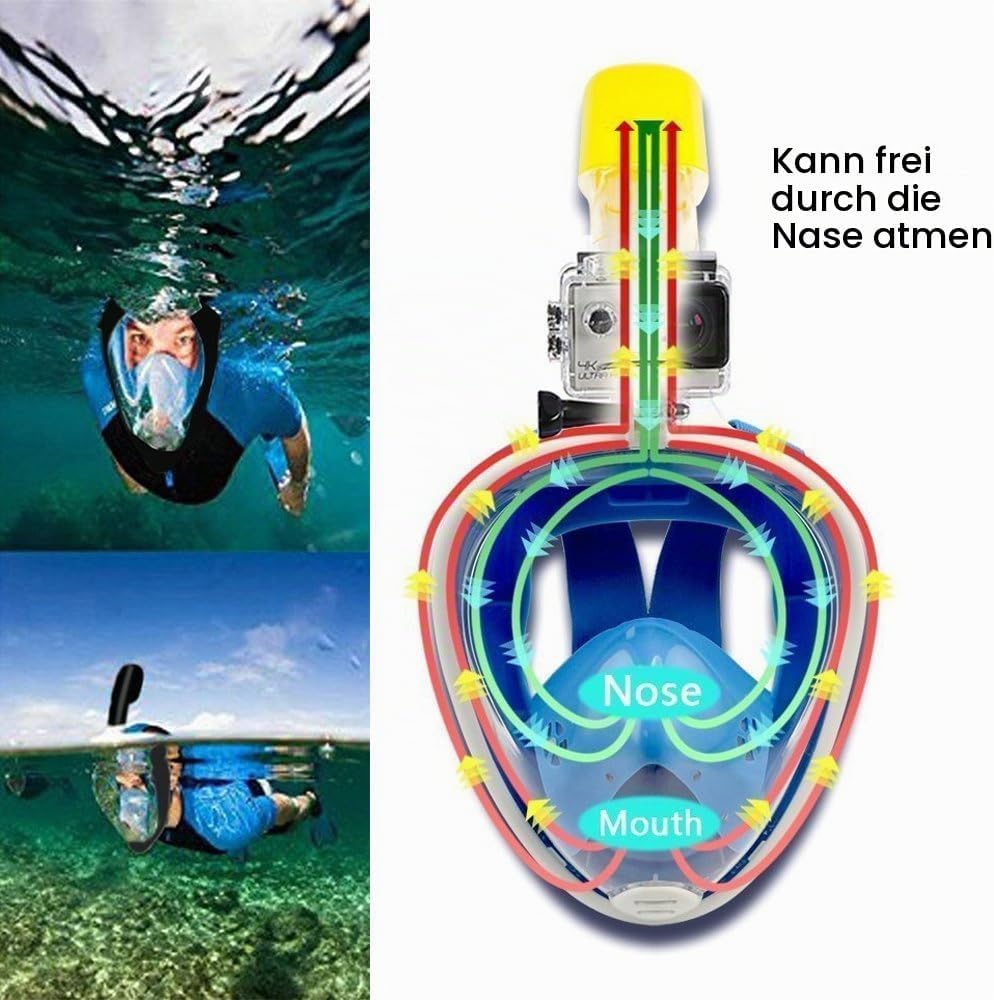 Flyboo Tauchmaske Schnorchelmaske Vollmaske,180-Grad-Sicht Tauchmasken mit Panorama-Vollgesichtsdesi