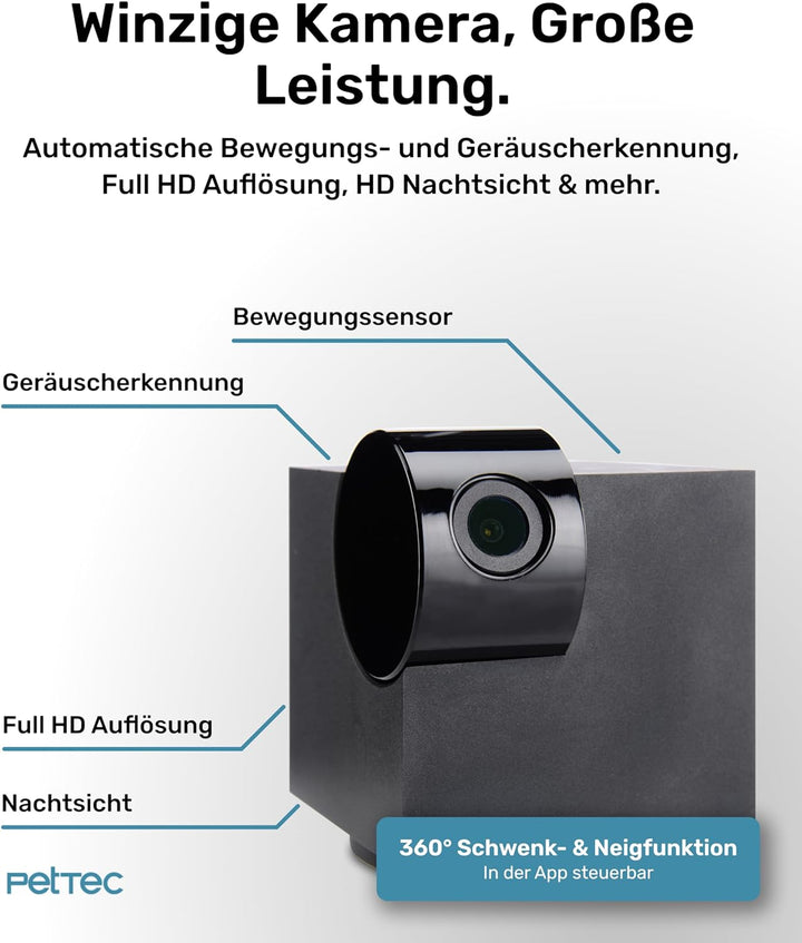 PetTec Cam 360° Hundekamera mit App, WLAN, Sprachfunktion & Nachtsicht für Zuhause - Haustier Überwa