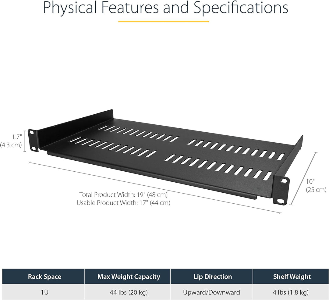 InLine 19“ Rack zur Wandmontage, 4HE, 24-40cm Tiefe, Schwarz & StarTech.com 1HE Fachboden - 1U perfo