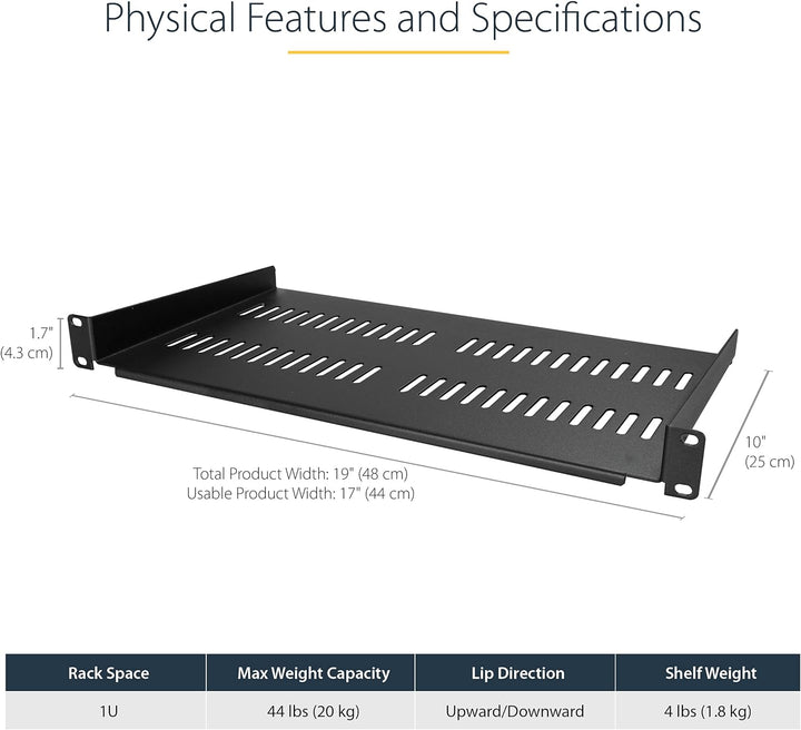 InLine 19“ Rack zur Wandmontage, 4HE, 24-40cm Tiefe, Schwarz & StarTech.com 1HE Fachboden - 1U perfo