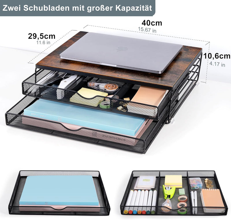 ARCOBIS Monitorständer mit 2 Schublade und 1 Stifthalter, Laptopständer Schreibtisch-Organizer mit A