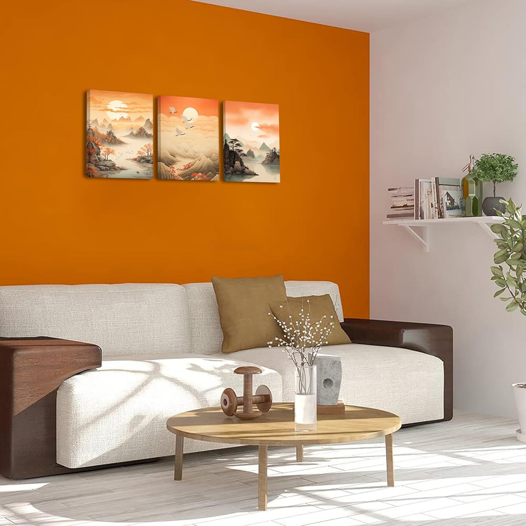 Piy Painting Wandbilder Landschaftsbilder, Sonne, Gebirge, Fliegende Kranich Bild auf Leinwand Wand