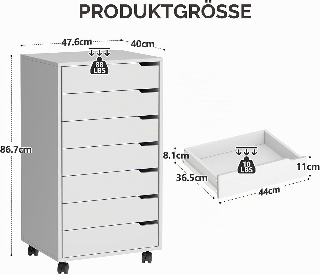 sogesfurniture Rollcontainer, Aktenschrank mit 7 Schubladen, Büroschrank, Schubladenschrank, Kommode
