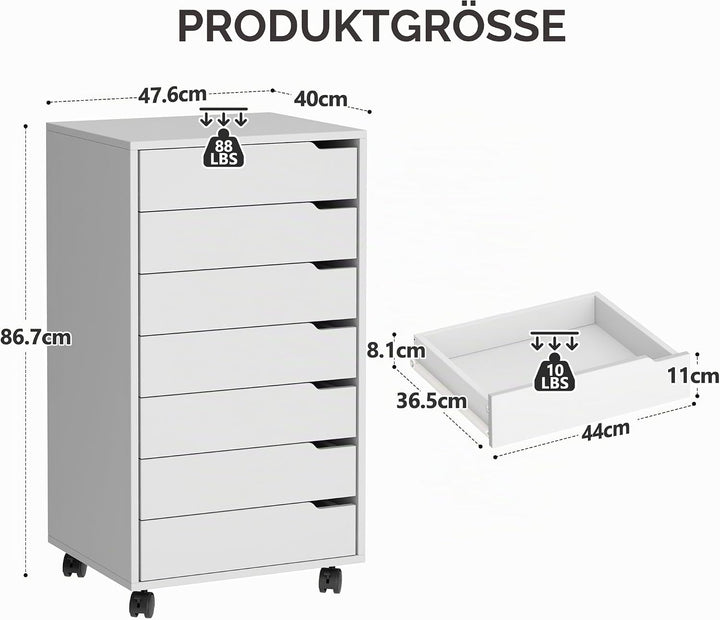 sogesfurniture Rollcontainer, Aktenschrank mit 7 Schubladen, Büroschrank, Schubladenschrank, Kommode