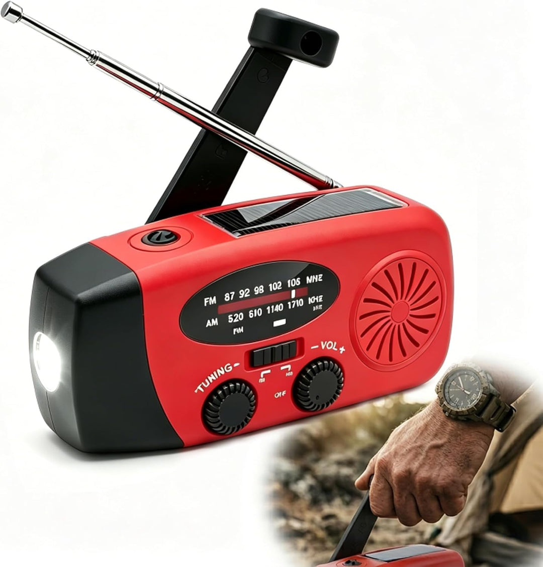 1 Stück Solar Kurbelradio mit 3-LED Taschenlampe | Tragbares 2000mAh NI-MH Notfall Powerbank | IPX3