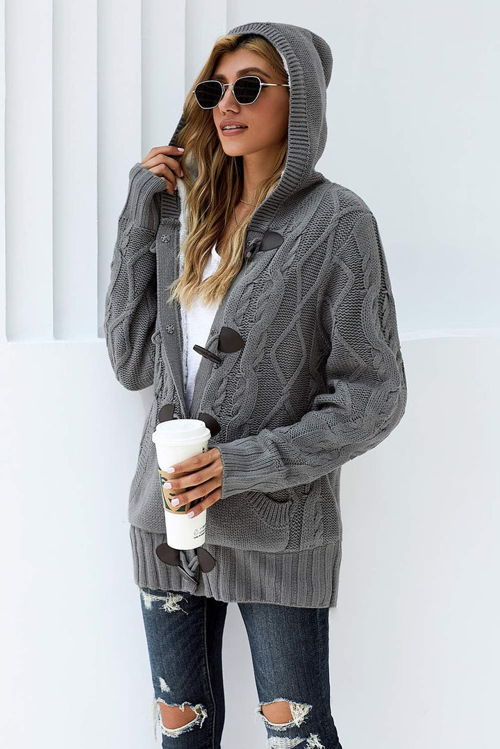 Aleumdr Strickjacke Damen Grobstrick Cardigan Lang Winter Damen Grobstrickjacke Strickmantel mit Kap