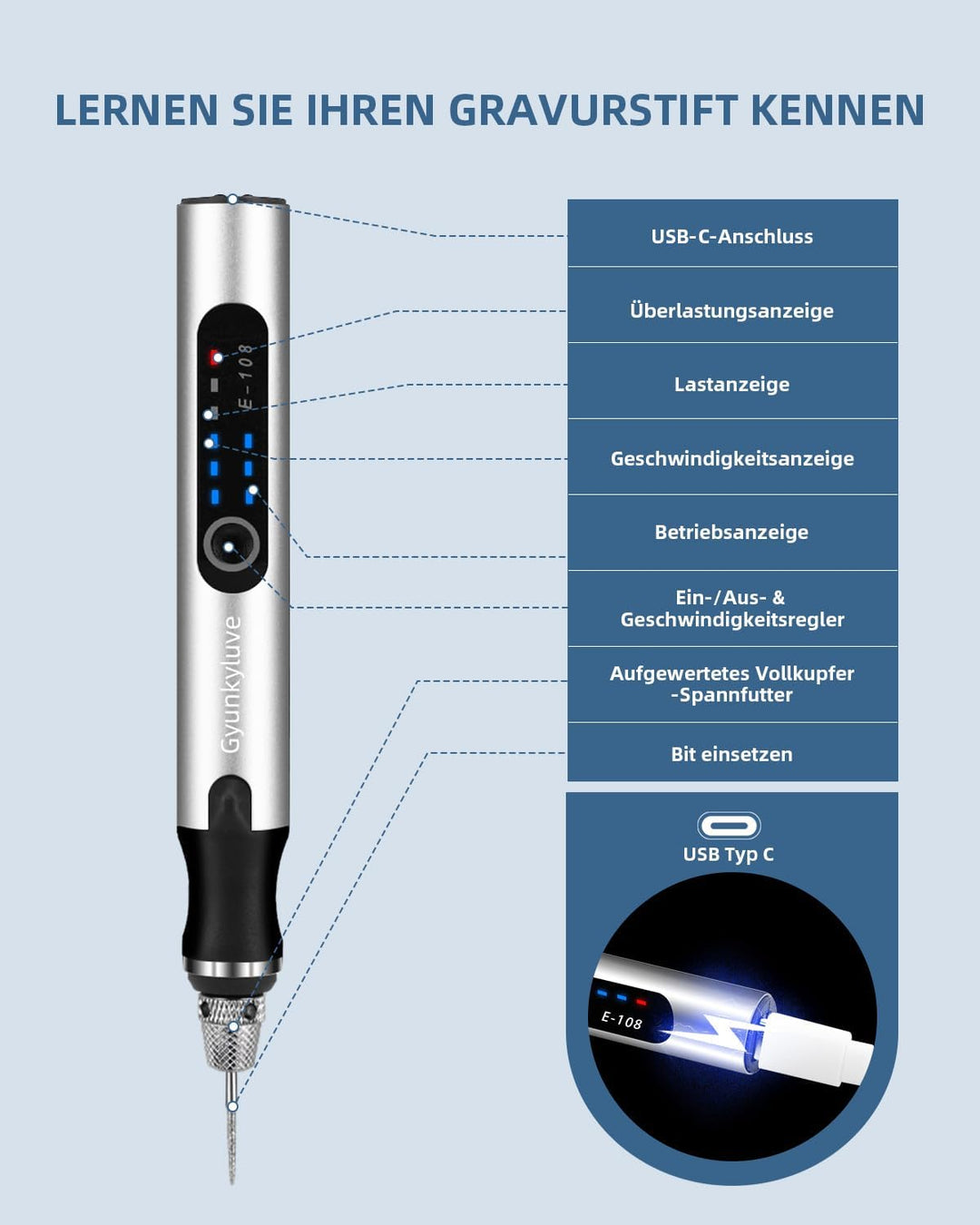 Elektrischer Gravierstift mit 50+ Teilen &amp; 3 Einstellbaren Geschwindigkeiten, Mini Gravur Stift Grav