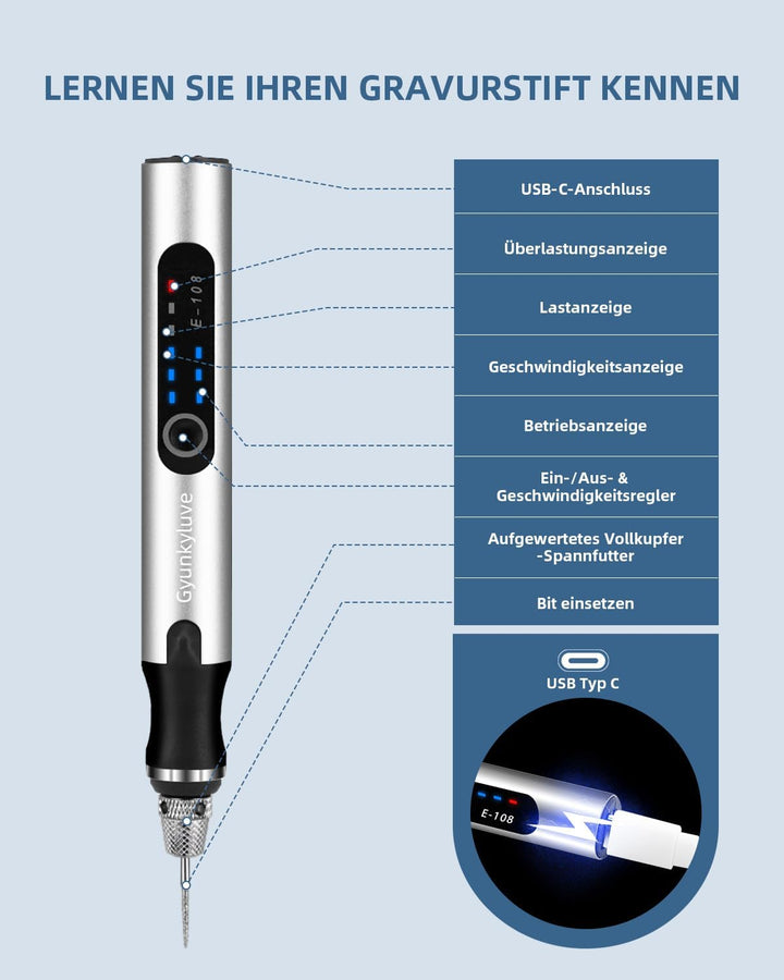 Elektrischer Gravierstift mit 50+ Teilen &amp; 3 Einstellbaren Geschwindigkeiten, Mini Gravur Stift Grav