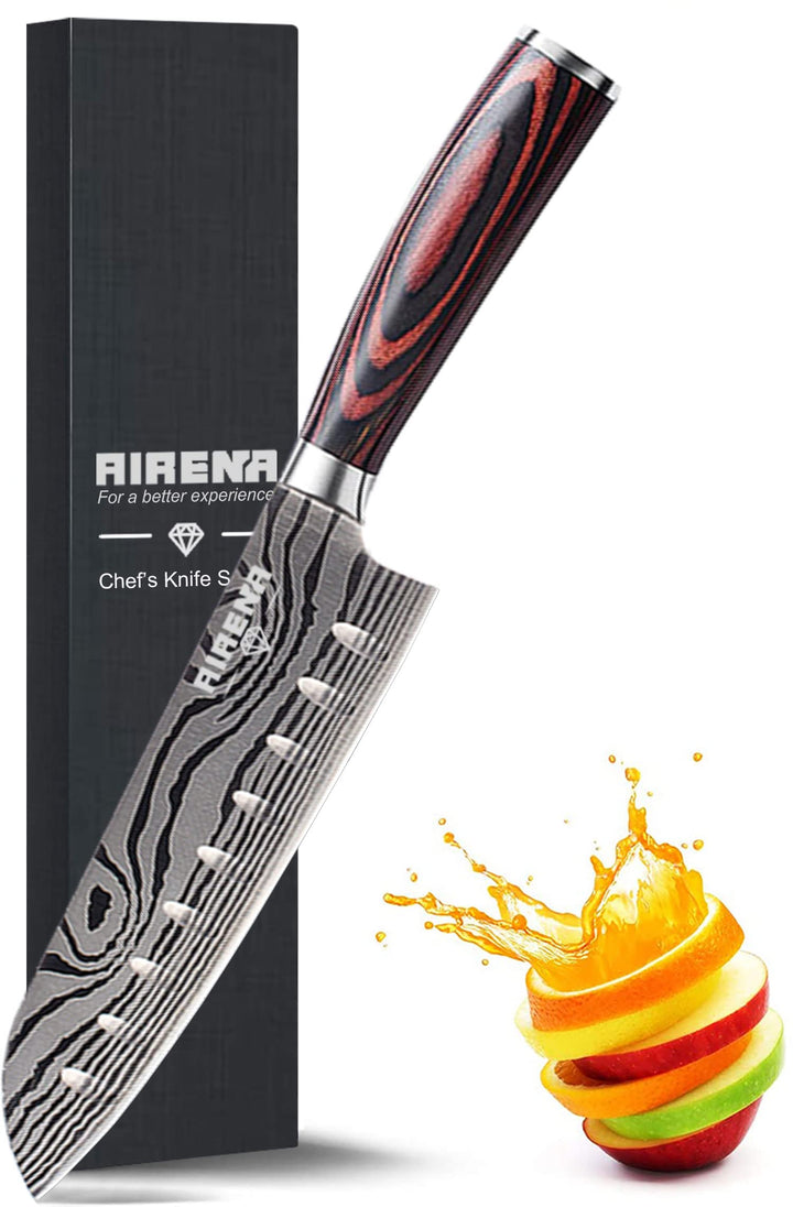 AIRENA Japanisches Santoku Messer, 7 inch Kochmesser Profi Messer Deutsche Karbon-Edelstahlmesser Ex