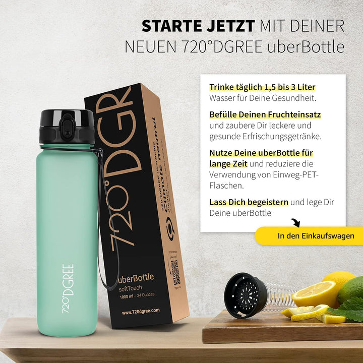 720°DGREE Trinkflasche “uberBottle“ 350ml, 500ml, 650ml, 1l, 1,5 Liter softTouch +Früchtebehälter -