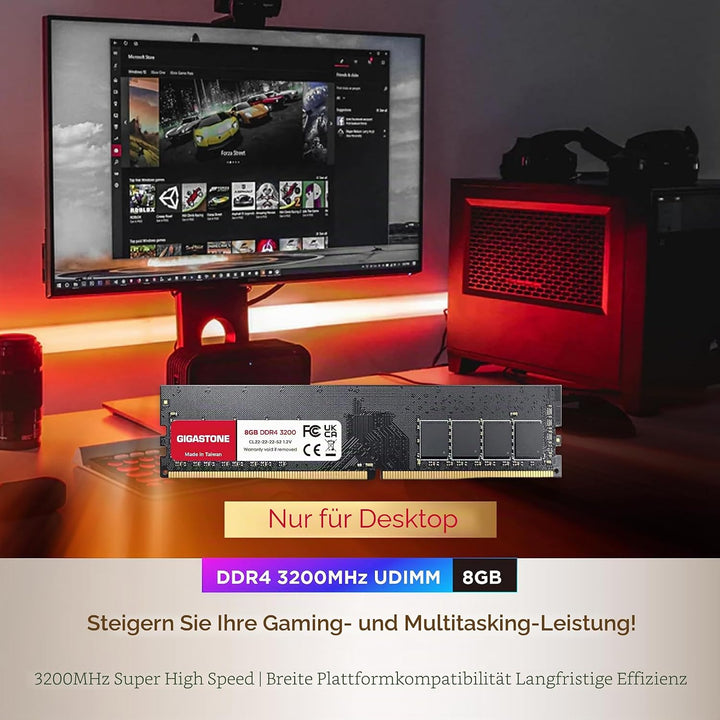 [DDR4 RAM] Gigastone Desktop RAM 32GB (4x8GB) DDR4 Ram 32GB DDR4-3200MHz PC4-25600 CL22 1.2V UDIMM 2