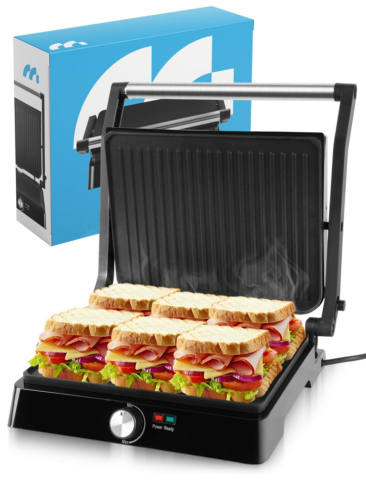 MalTec Kontaktgrill - Einstellbare Temperatur 180° aufklappbar. Grosse Grillfläche und hohe Power-Le