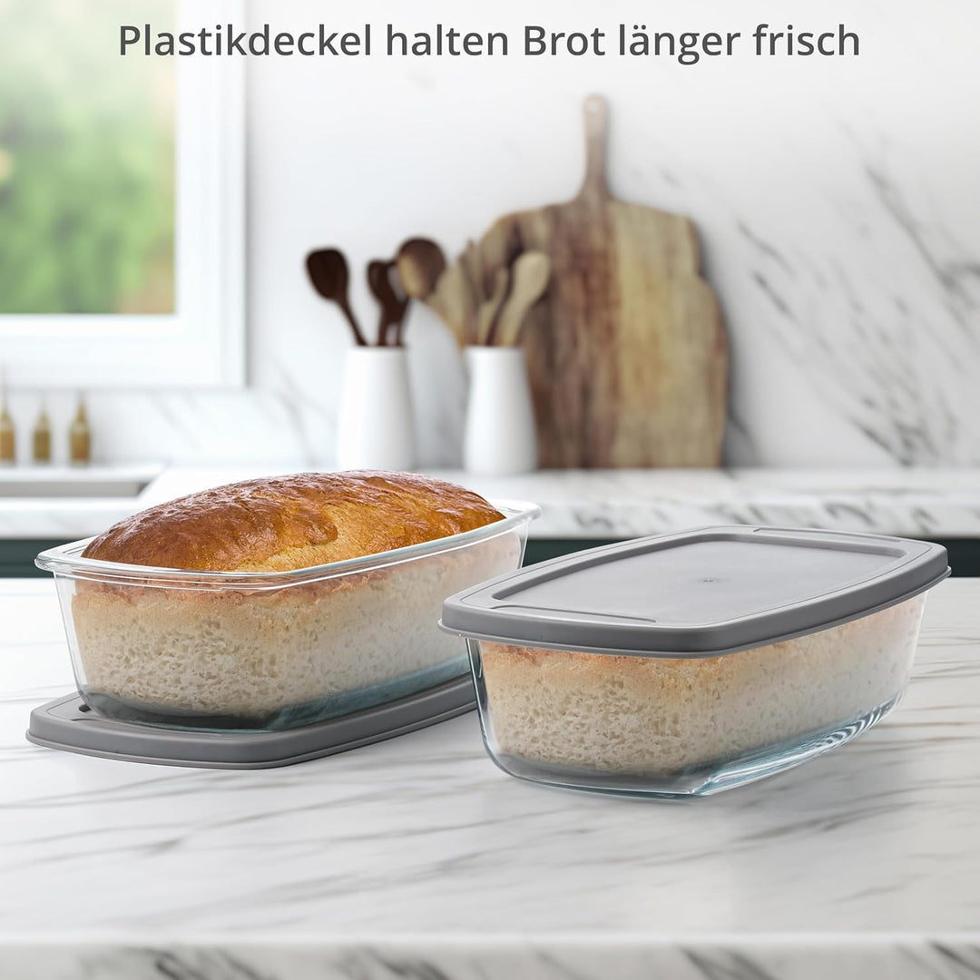 Winter Shore 2er-Pack 1,8 l Glas Auflaufform mit Deckel Ofenfest - Grosse Antihaft-Kastenform Brot m