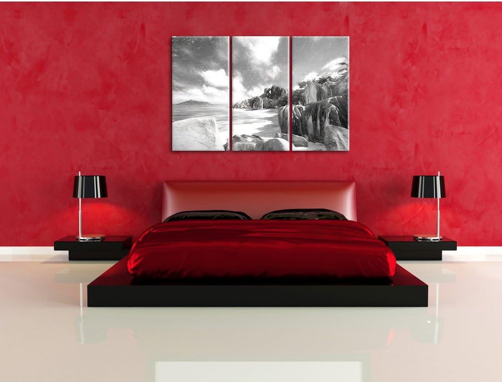 Pixxprint Seychellen Strand Kunst als Leinwandbild/Grösse: 3 Teilig (120x80) / Wandbild/Kunstdruck/f