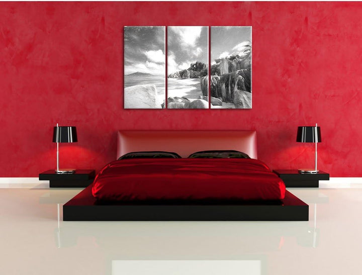 Pixxprint Seychellen Strand Kunst als Leinwandbild/Grösse: 3 Teilig (120x80) / Wandbild/Kunstdruck/f