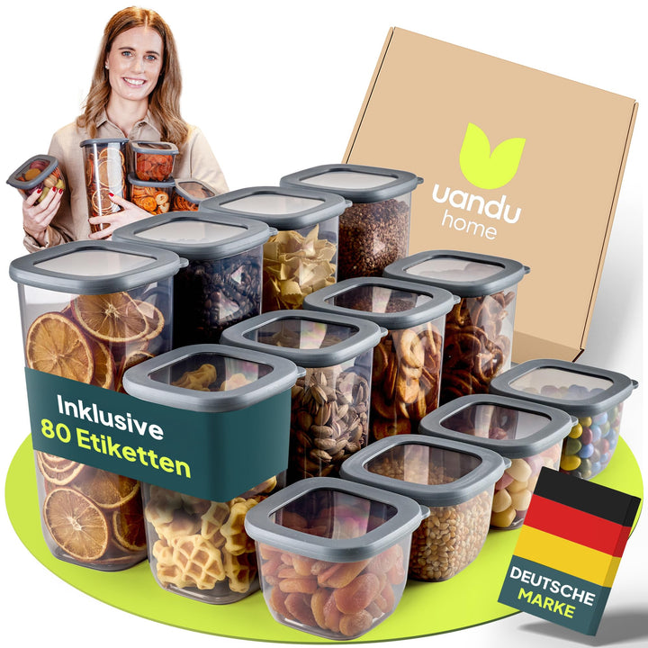 UANDU 12er Vorratsdosen Set, Vorratsdosen mit Deckel BPA frei Kunststoff, Vorratsdosen luftdicht, lu