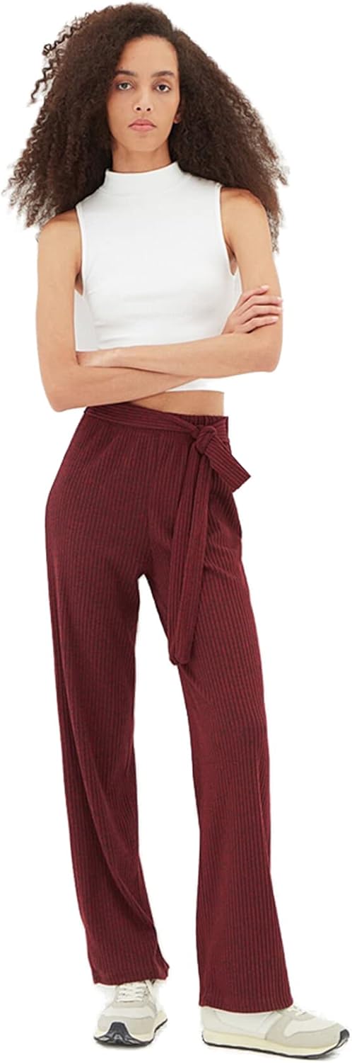 Trendyol Damen Homewear hoher Taille und weitem Bein Hose S Burgundy, S Burgundy
