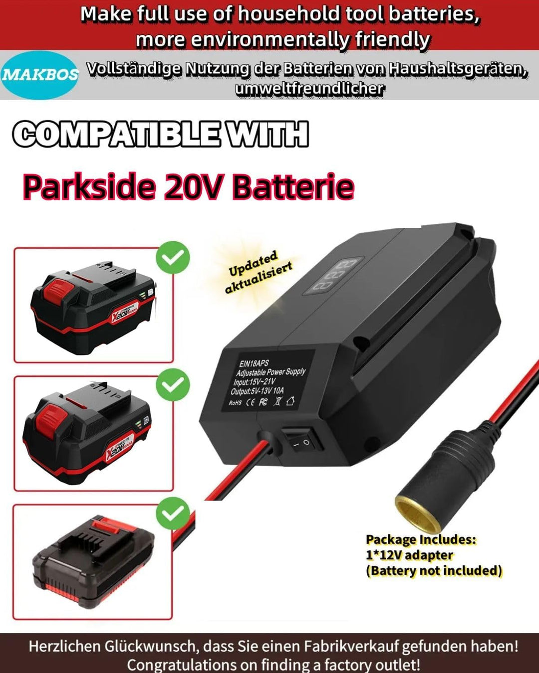 Step Down Konverter für Parkside 20V auf 12V Abwärtswandler Batterie Adapter,DIY Konverter Power Sta