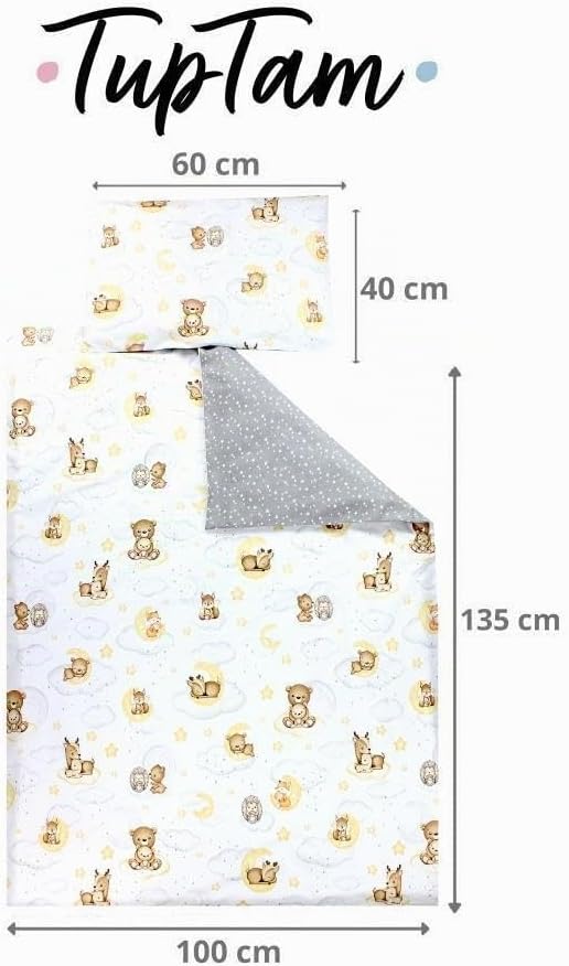 TupTam Kinder Bettwäsche Gemustert 2-Teilig Wendebettwäsche, Farbe: Tiere/Sterne/Grau, Grösse: 120x9