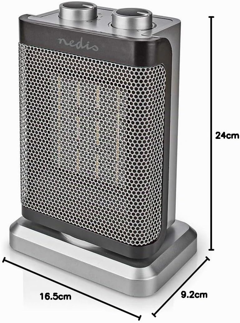 Nedis HTFA17GY - Keramik-PTC-Heizlüfter - 1000/1500 W - 2 Heizstufen - Einstellbares Thermostat - Os
