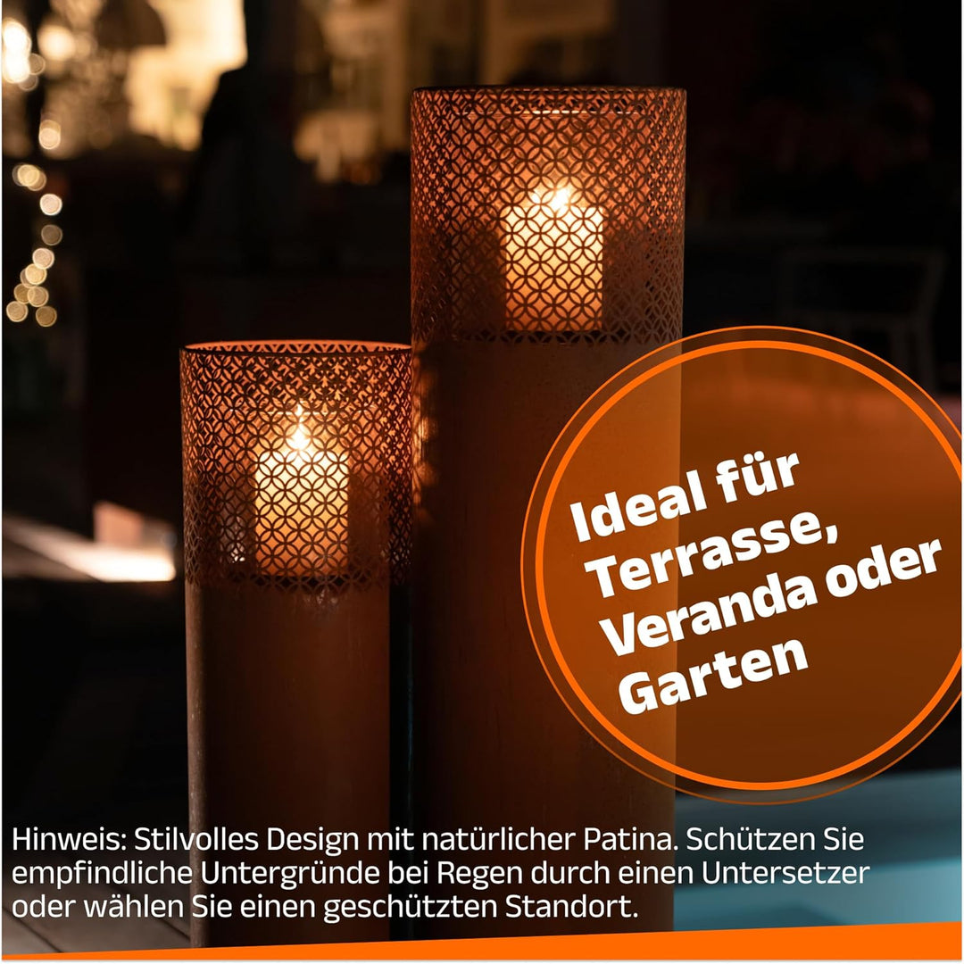 BENTSON Windlichtsäule I 2er Set I Deko-Säule für Garten im Rost Industrial Design I Windlicht für d