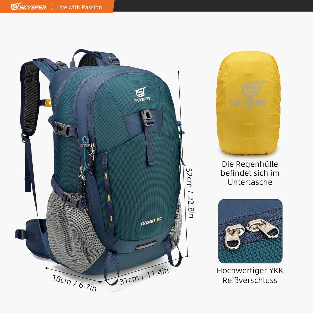 SKYSPER Wanderrucksack 30L Trekkingrucksack Wasserfest mit Rückenbelüftung und Netzrücken Tagesausfl