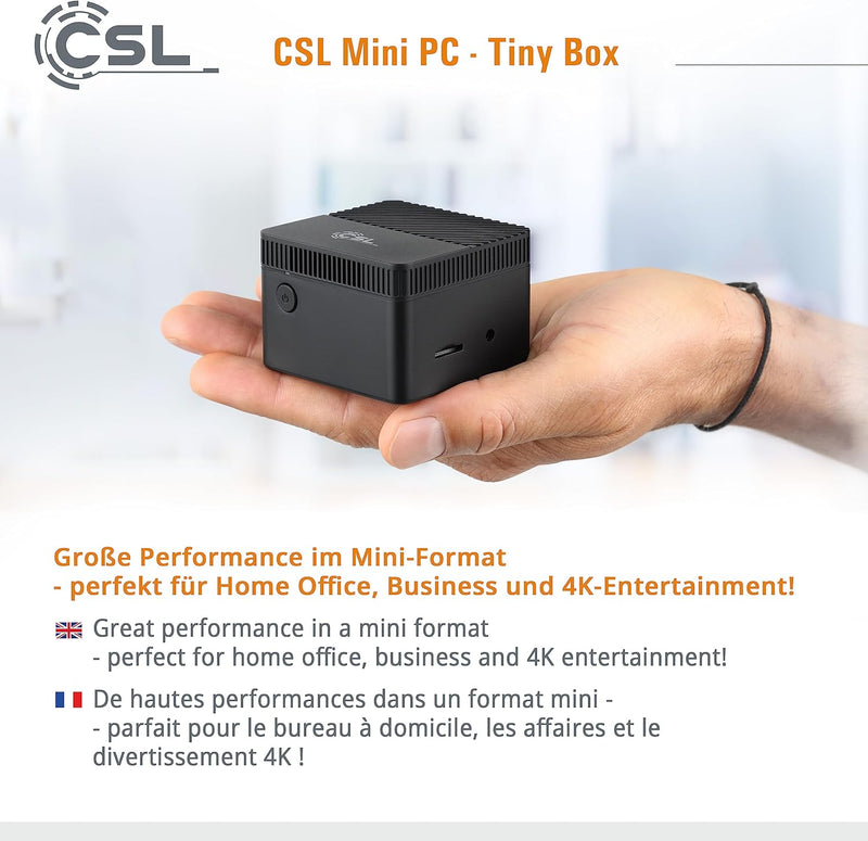 Mini PC CSL Tiny Box Windows 11 Home, Intel Celeron N4120 4x2600 MHz, 128 GB eMMC SSD, 4 GB DDR4-RAM